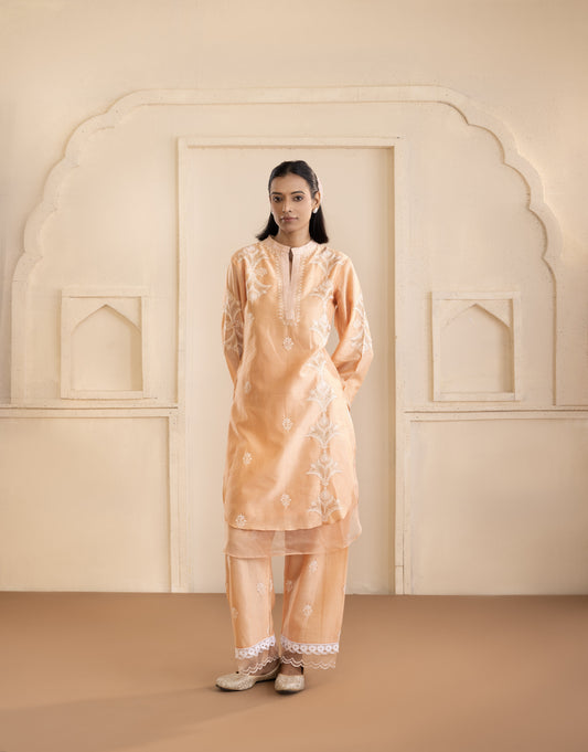 Peach Chanderi Silk Co-ord Set