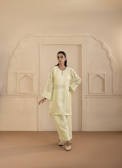 Lime Chikankari Jacquard Co-ord Set