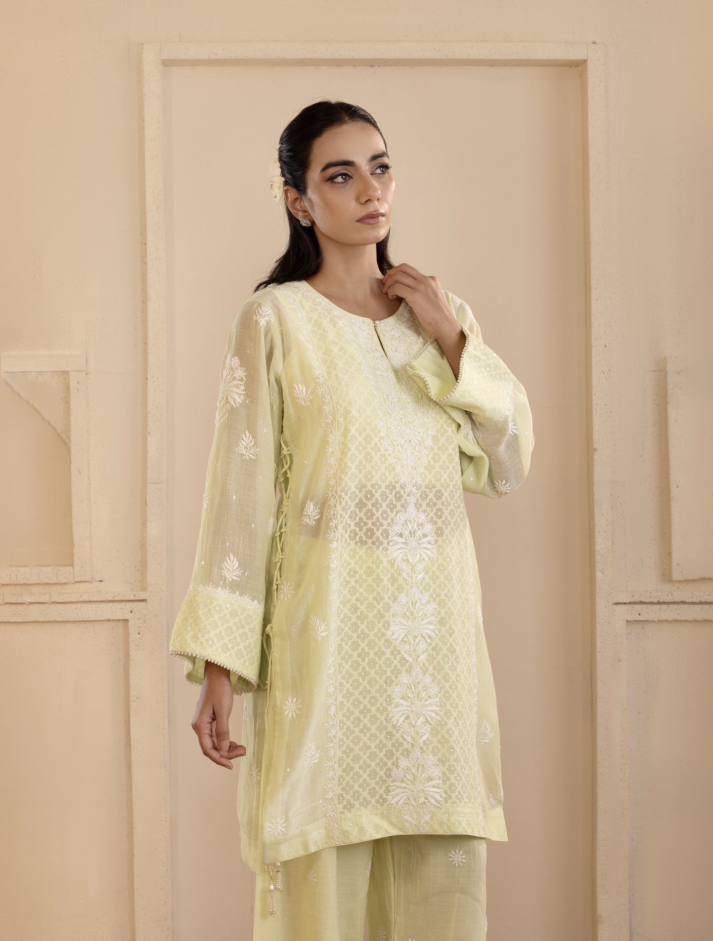 Lime Chikankari Jacquard Co-ord Set