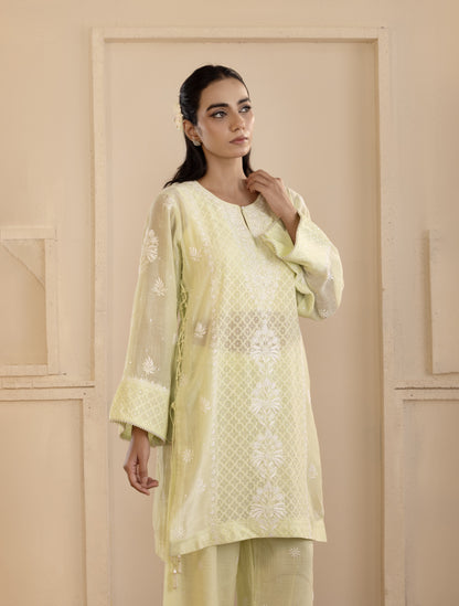 Lime Chikankari Jacquard Co-ord Set