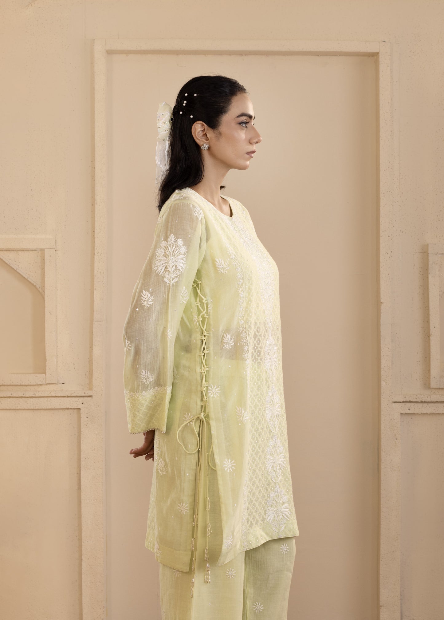 Lime Chikankari Jacquard Co-ord Set