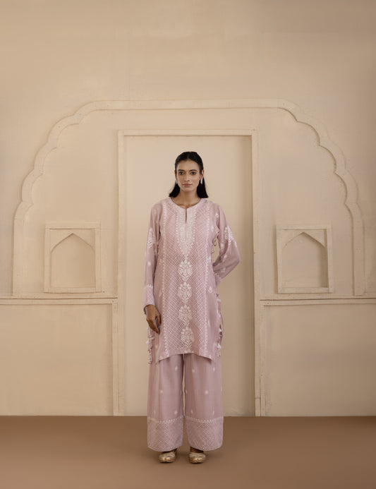 Mauve Chikankari Jacquard Co-ord Set