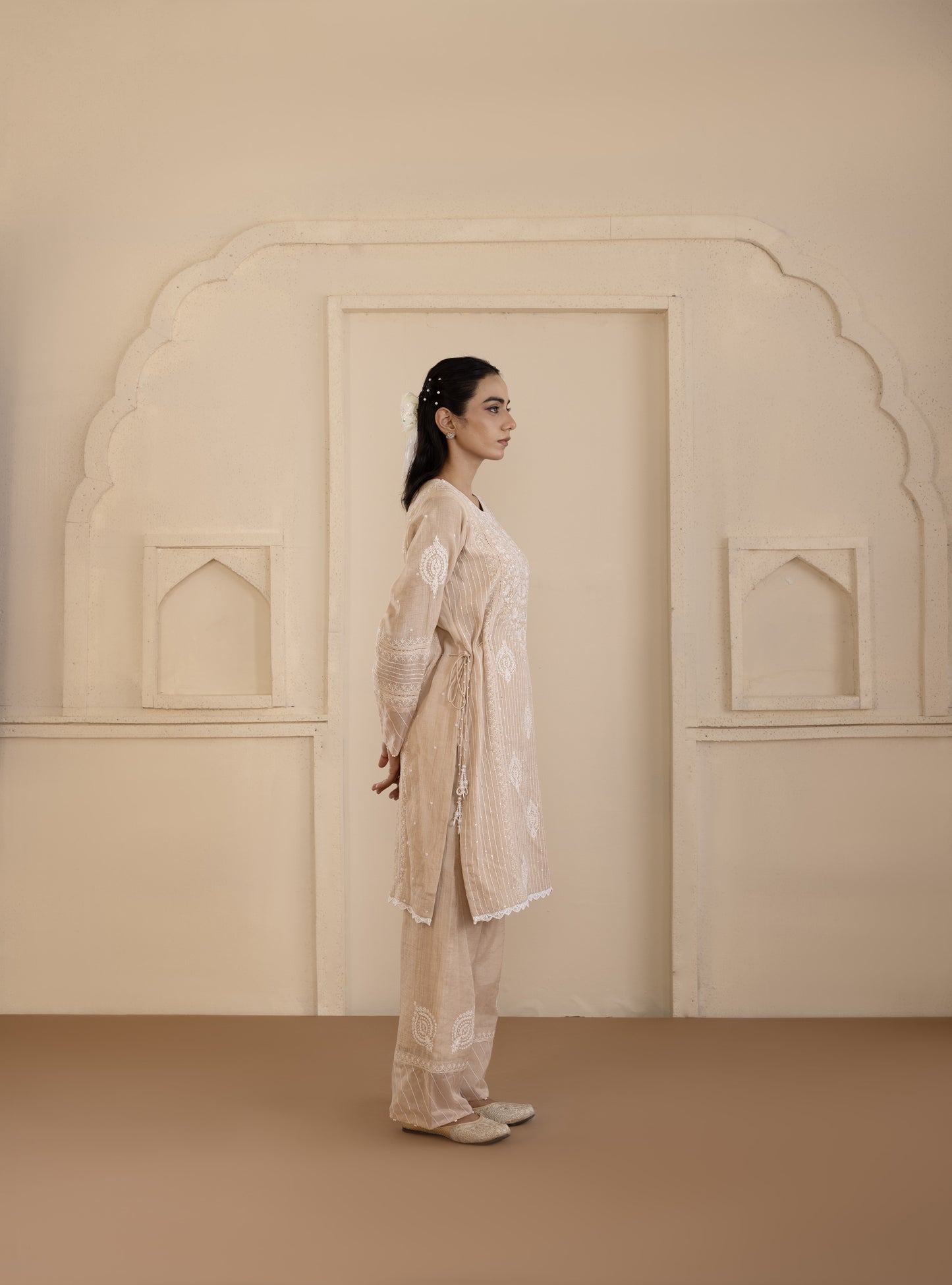 Peach Tissue Tie-Up Co-ord Set