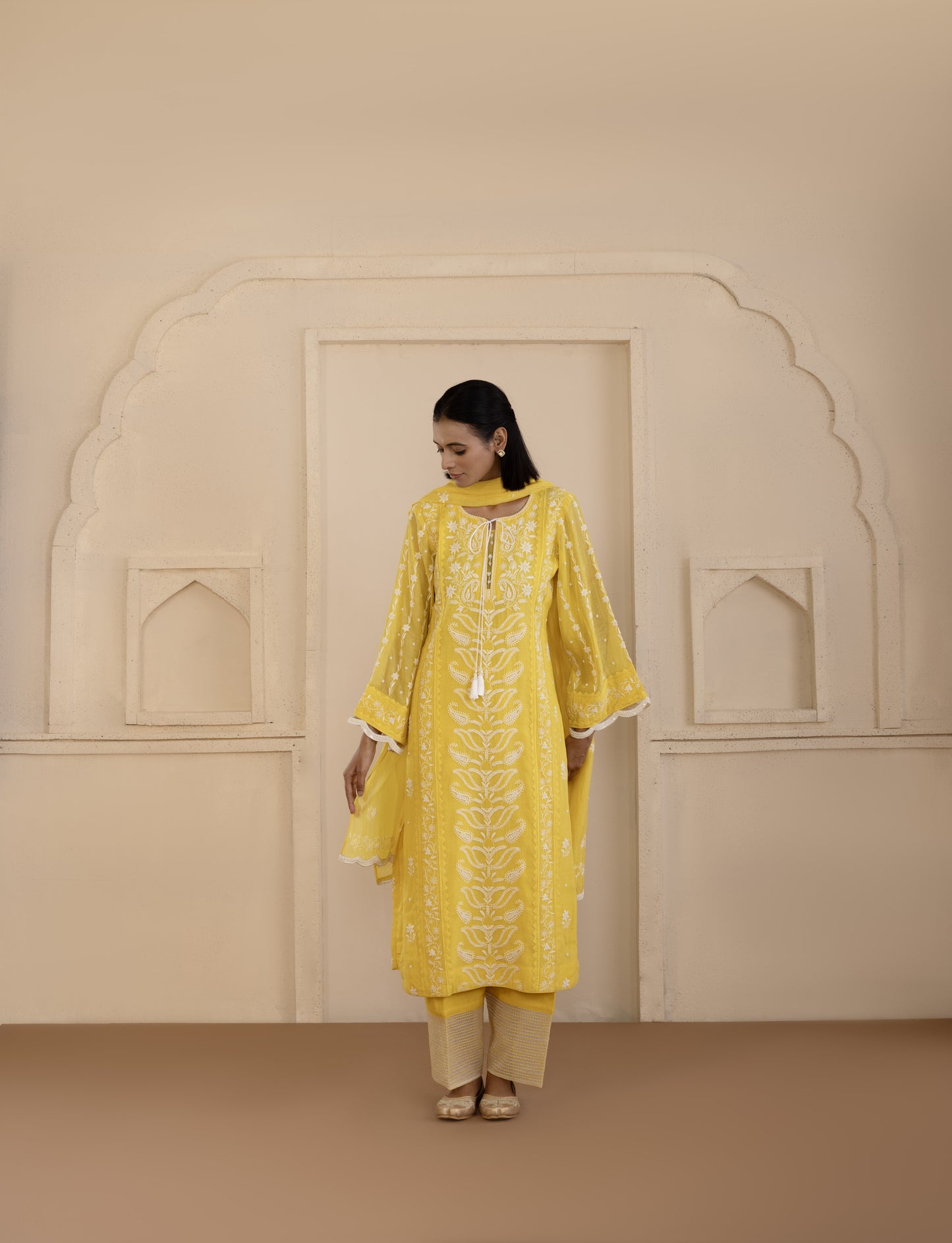 Sunlit Yellow Chikankari Mul Suit Set