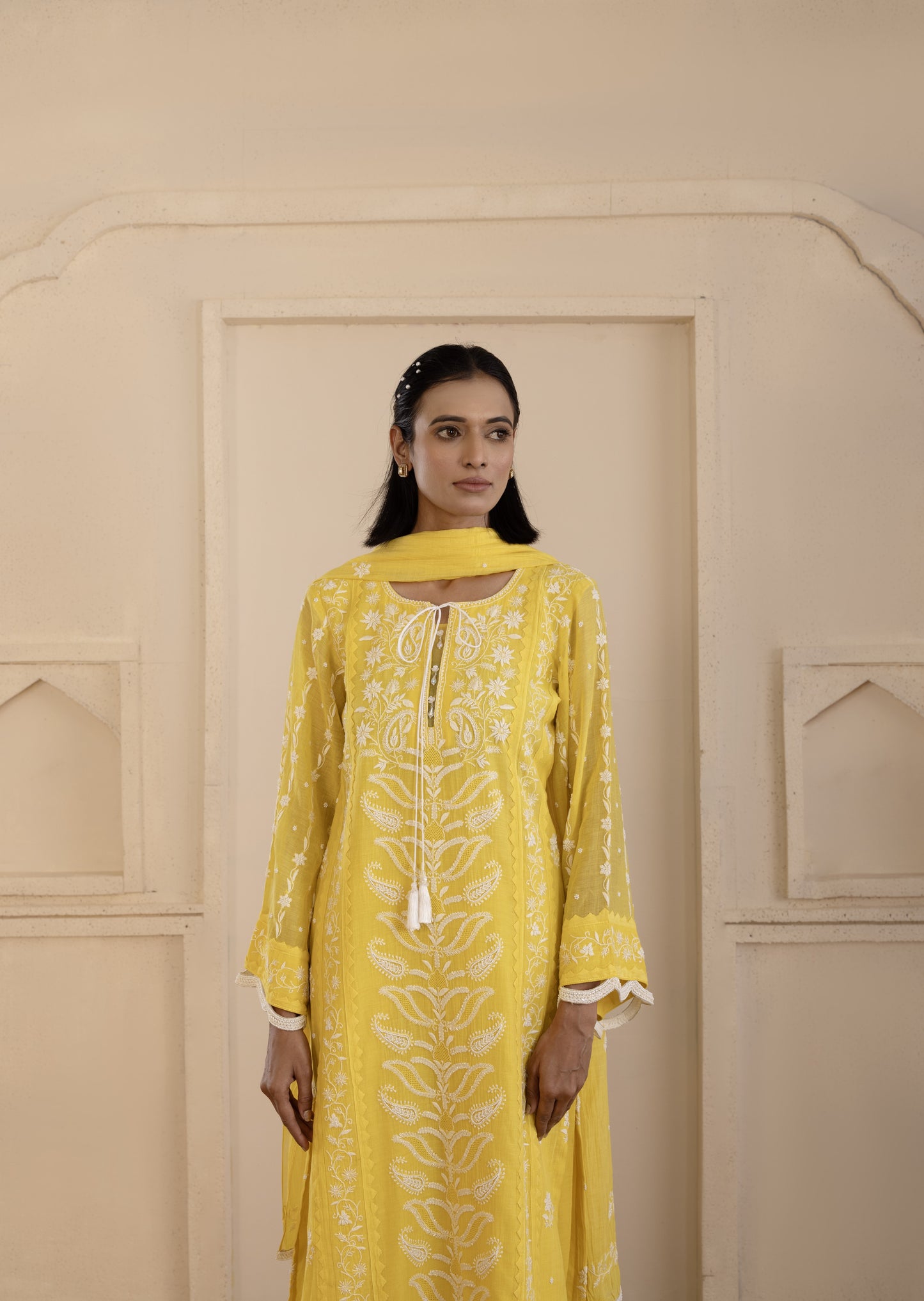 Sunlit Yellow Chikankari Mul Suit Set