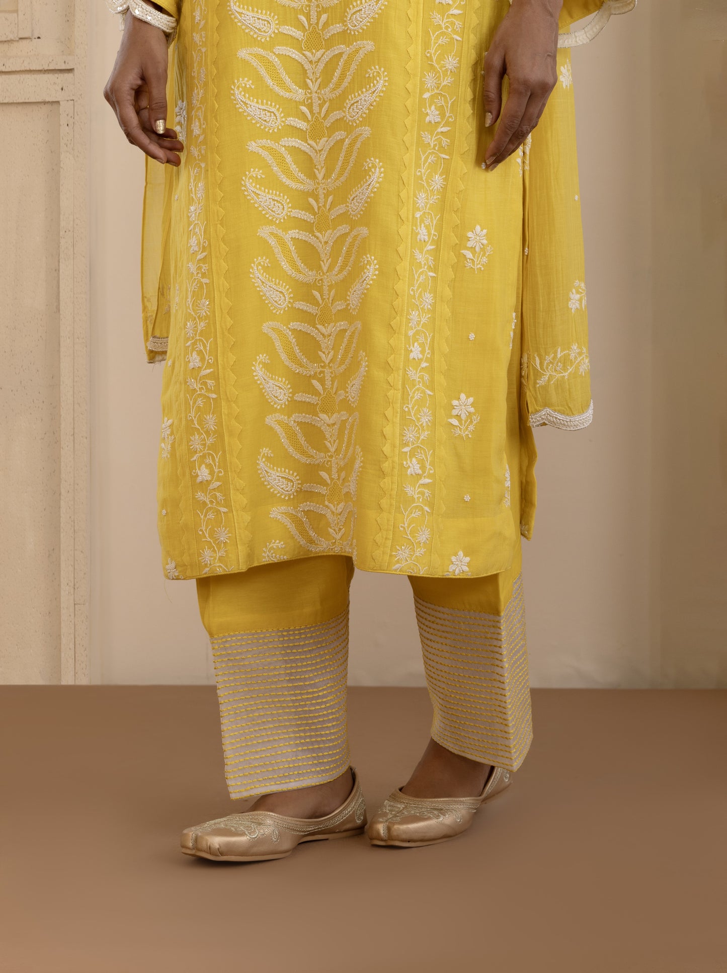 Sunlit Yellow Chikankari Mul Suit Set