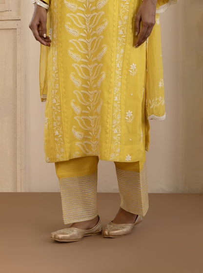 Sunlit Yellow Chikankari Mul Suit Set