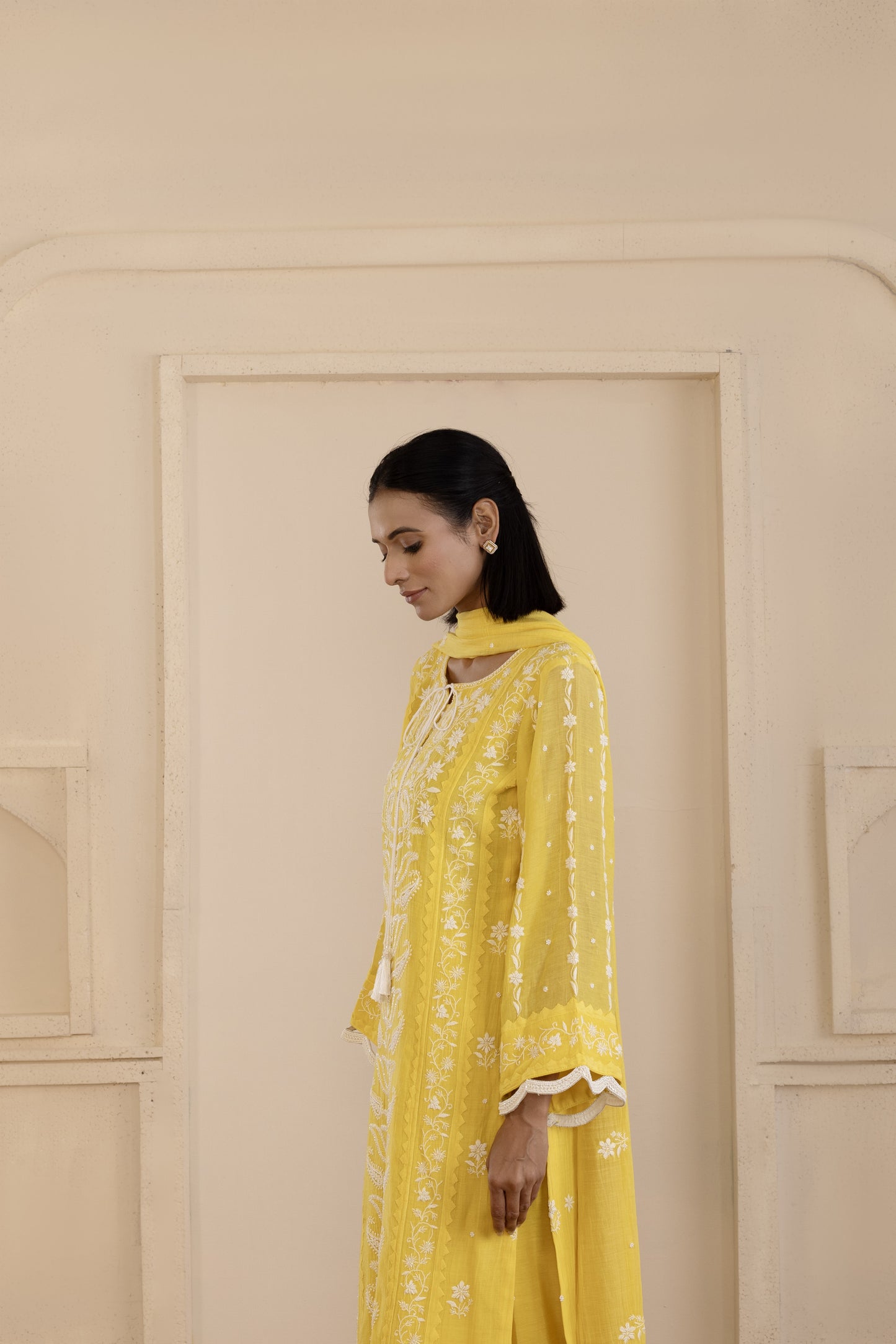 Sunlit Yellow Chikankari Mul Suit Set