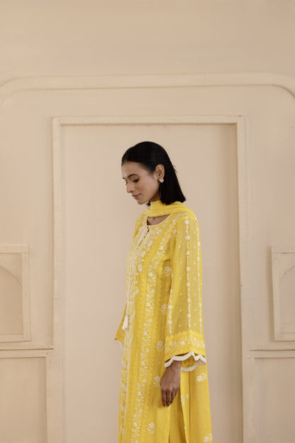 Sunlit Yellow Chikankari Mul Suit Set
