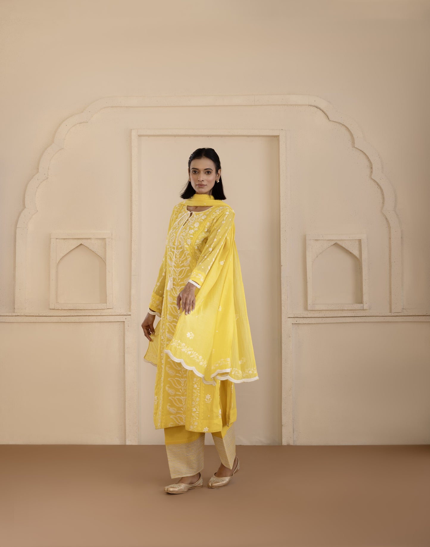 Sunlit Yellow Chikankari Mul Suit Set