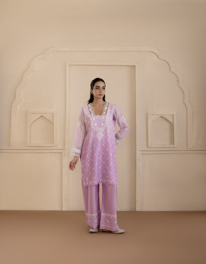 Lavender Chikankari Chanderi Co-ord Set