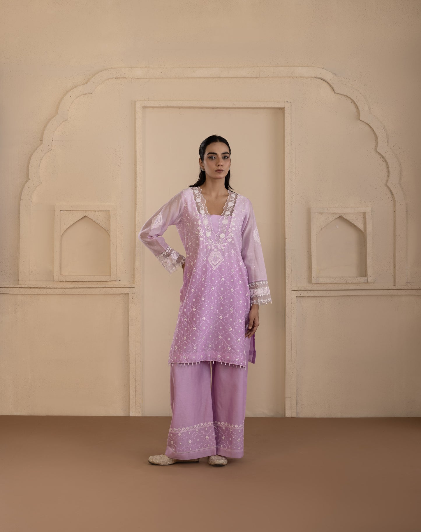 Lavender Chikankari Chanderi Co-ord Set