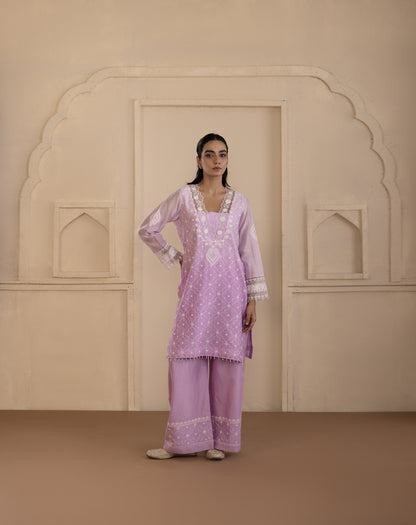 Lavender Chikankari Chanderi Co-ord Set