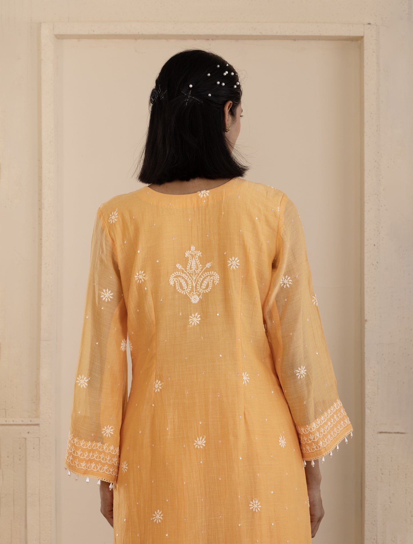 Tangerine Chikankari Mul Chanderi Suit Set