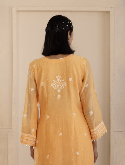 Tangerine Chikankari Mul Chanderi Suit Set