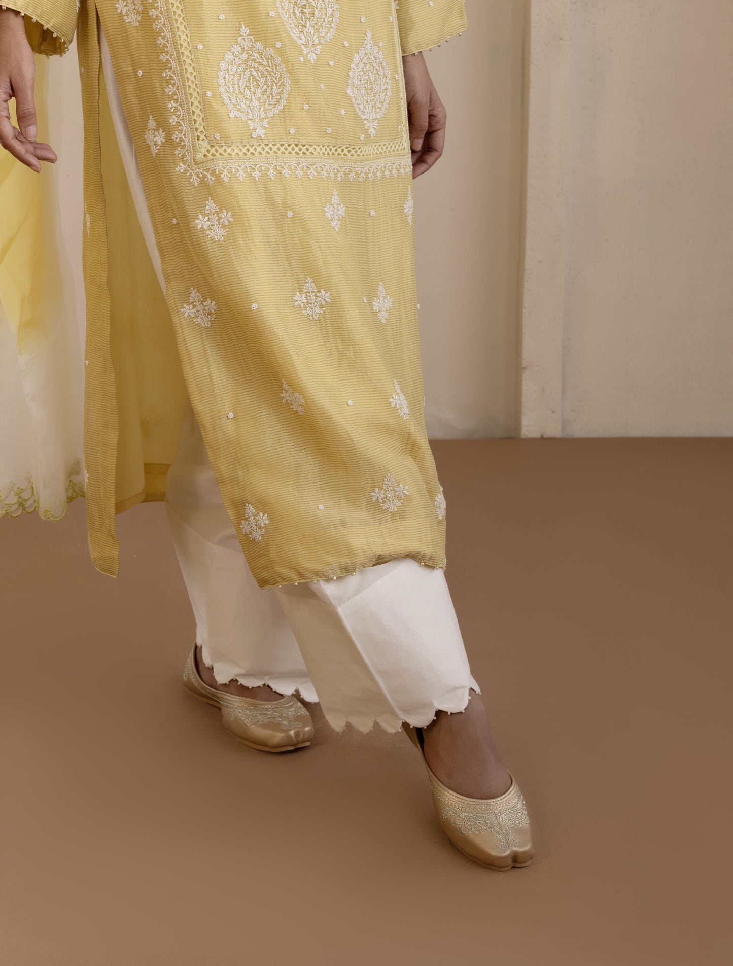 Lime Chanderi Suit Set with Shaded Organza Dupatta