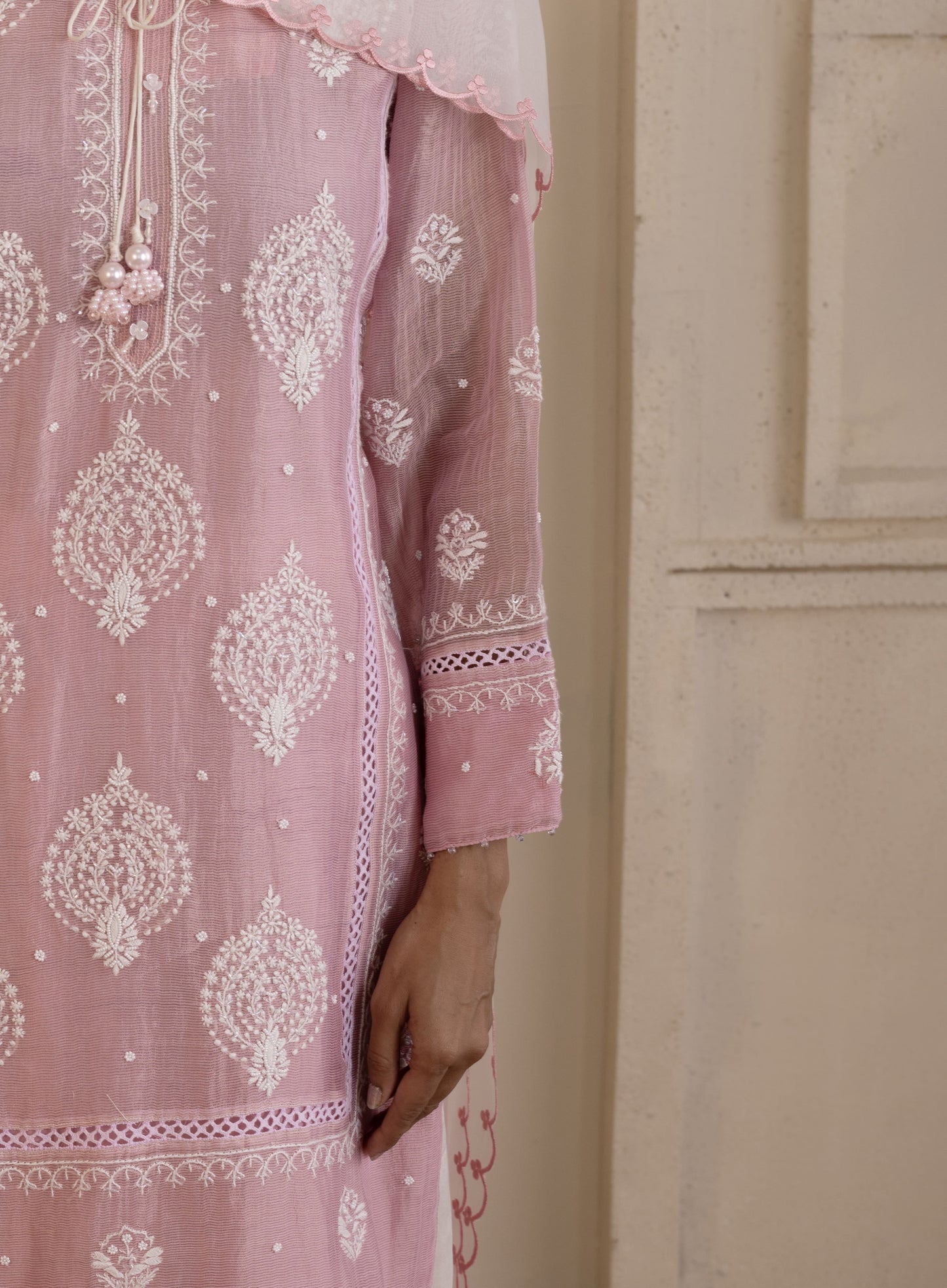 Blush Pink Chanderi Suit Set with Shaded Organza Dupatta