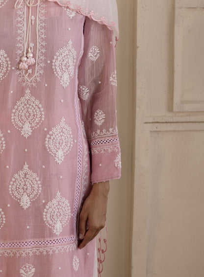 Blush Pink Chanderi Suit Set with Shaded Organza Dupatta