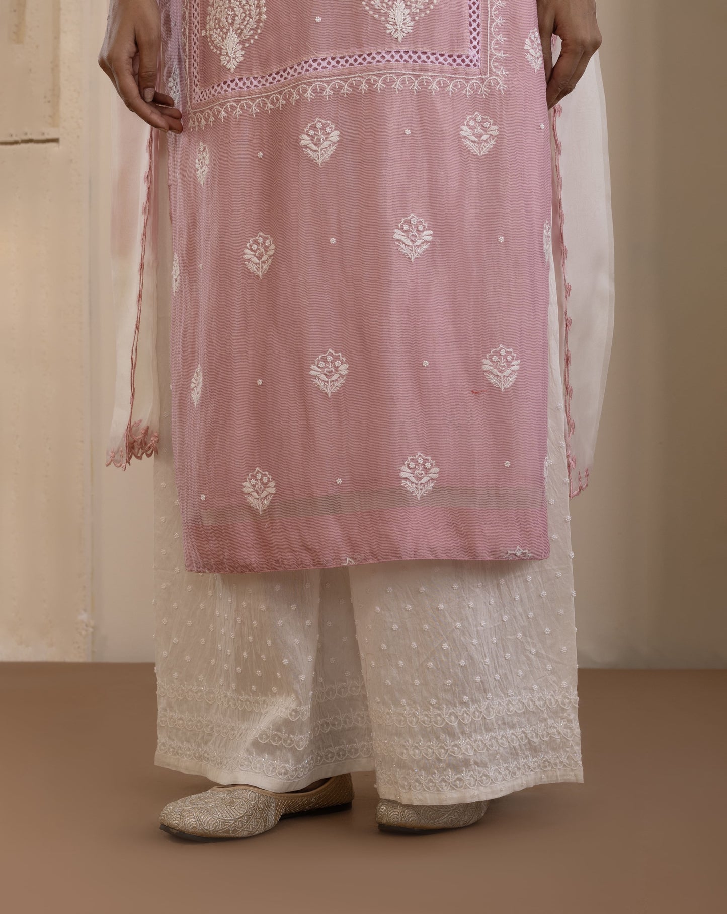 Blush Pink Chanderi Suit Set with Shaded Organza Dupatta
