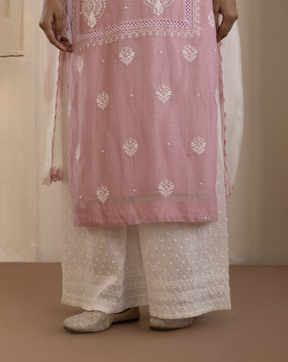 Blush Pink Chanderi Suit Set with Shaded Organza Dupatta