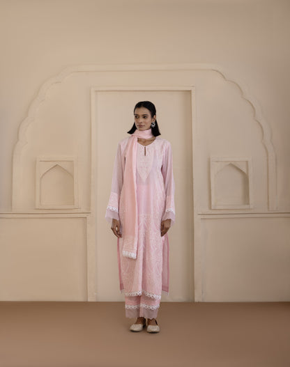 Blush Pink Jaali Mul Suit Set