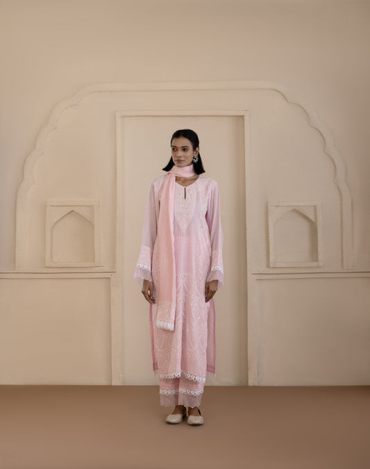 Blush Pink Jaali Mul Suit Set