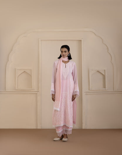 Blush Pink Jaali Mul Suit Set