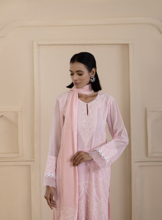 Blush Pink Jaali Mul Suit Set