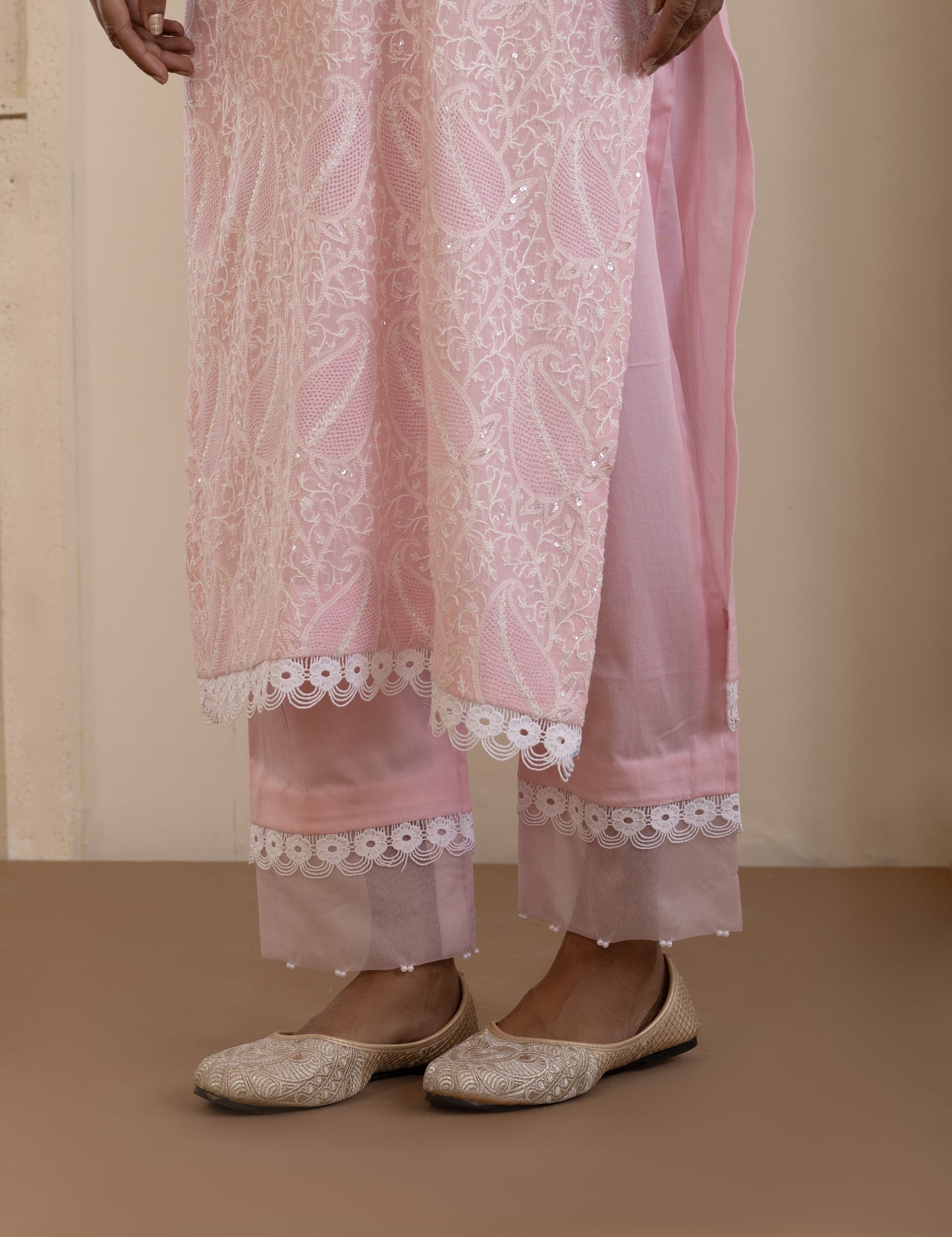 Blush Pink Jaali Mul Suit Set