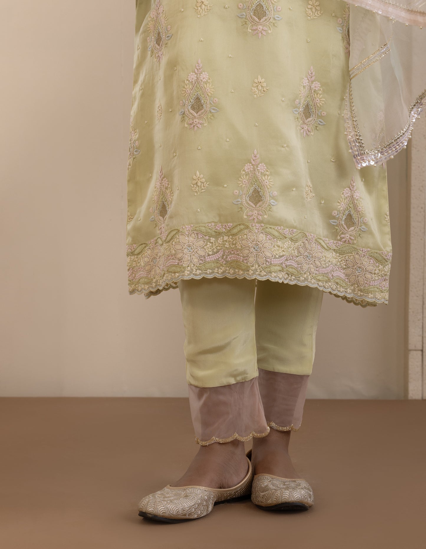 Pistachio Green Embroidered Organza Suit Set
