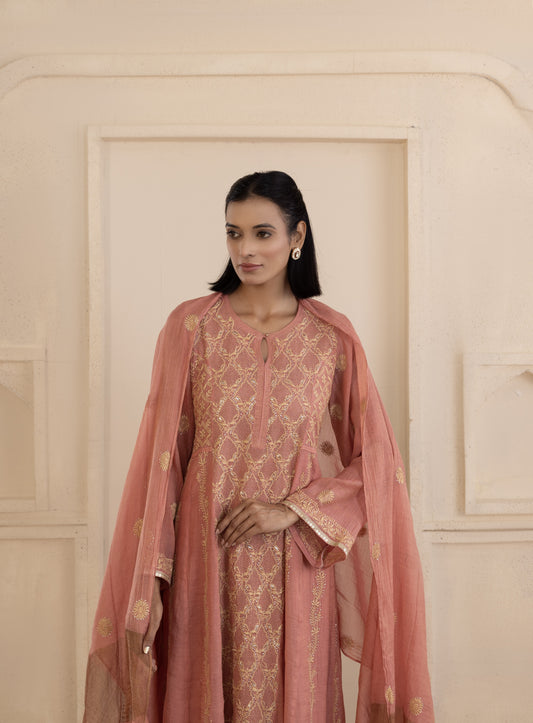 Rust Jaali Tissue Suit Set