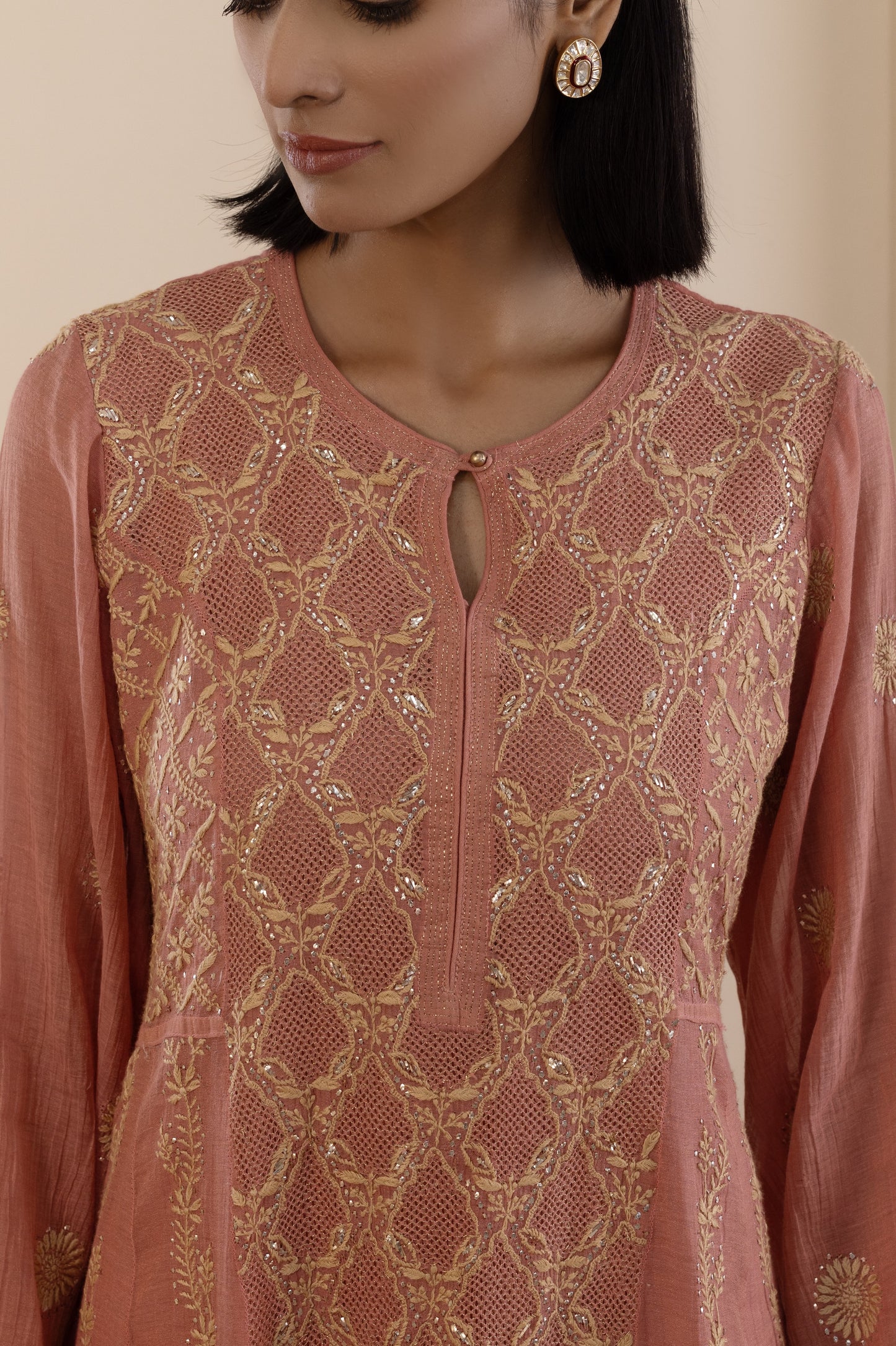 Rust Jaali Tissue Suit Set
