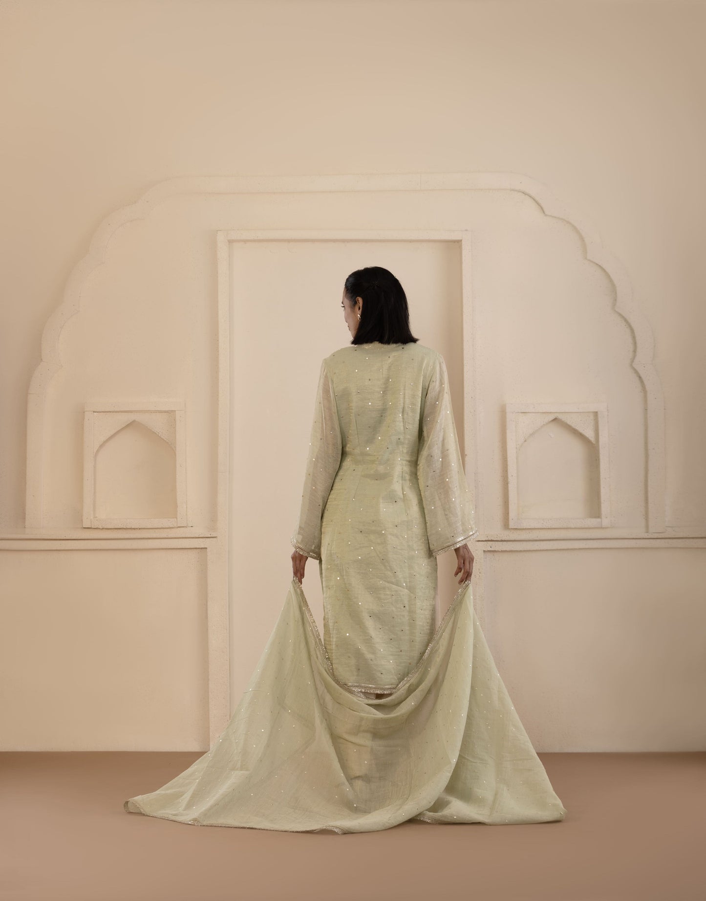 Sage Green Pitta & Mukaish Tissue Suit Set