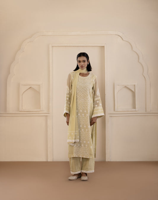 Sage Green Mul Chanderi Suit Set