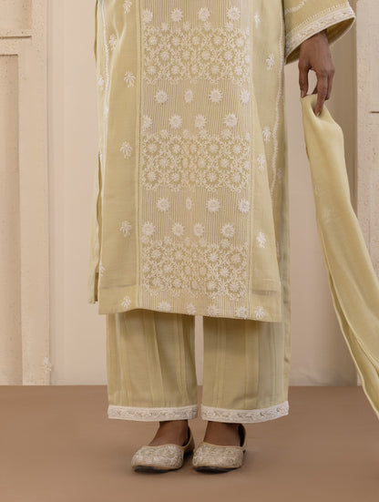 Sage Green Mul Chanderi Suit Set