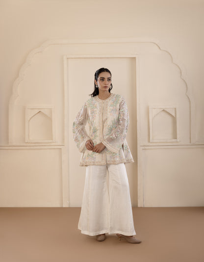 Multicolour Embroidered Organza Gilet Set