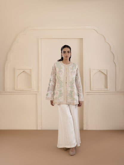 Multicolour Embroidered Organza Gilet Set