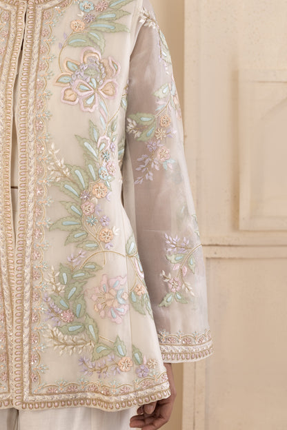 Multicolour Embroidered Organza Gilet Set