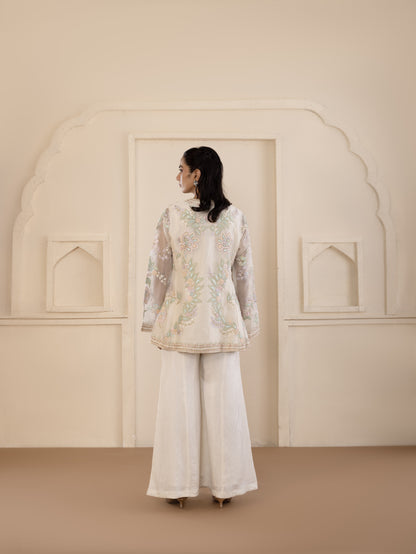 Multicolour Embroidered Organza Gilet Set