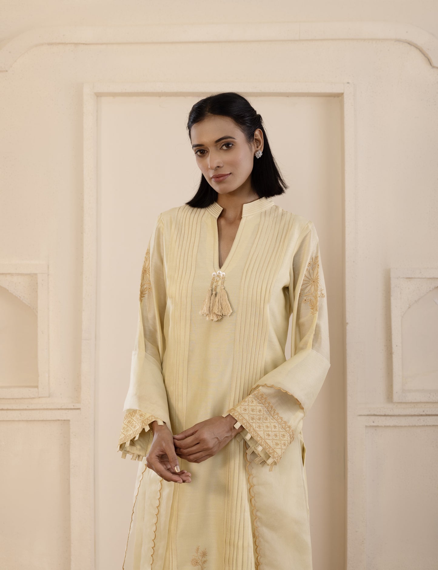 Light Mustard Chikankari Chanderi Suit Set