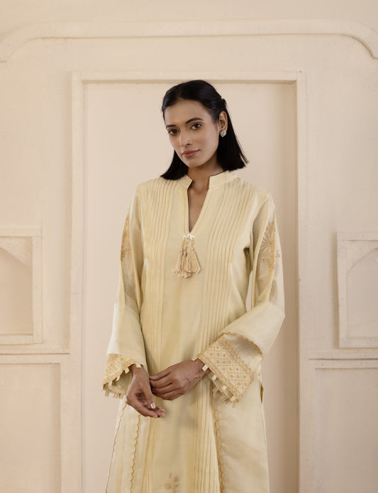 Light Mustard Chikankari Chanderi Suit Set