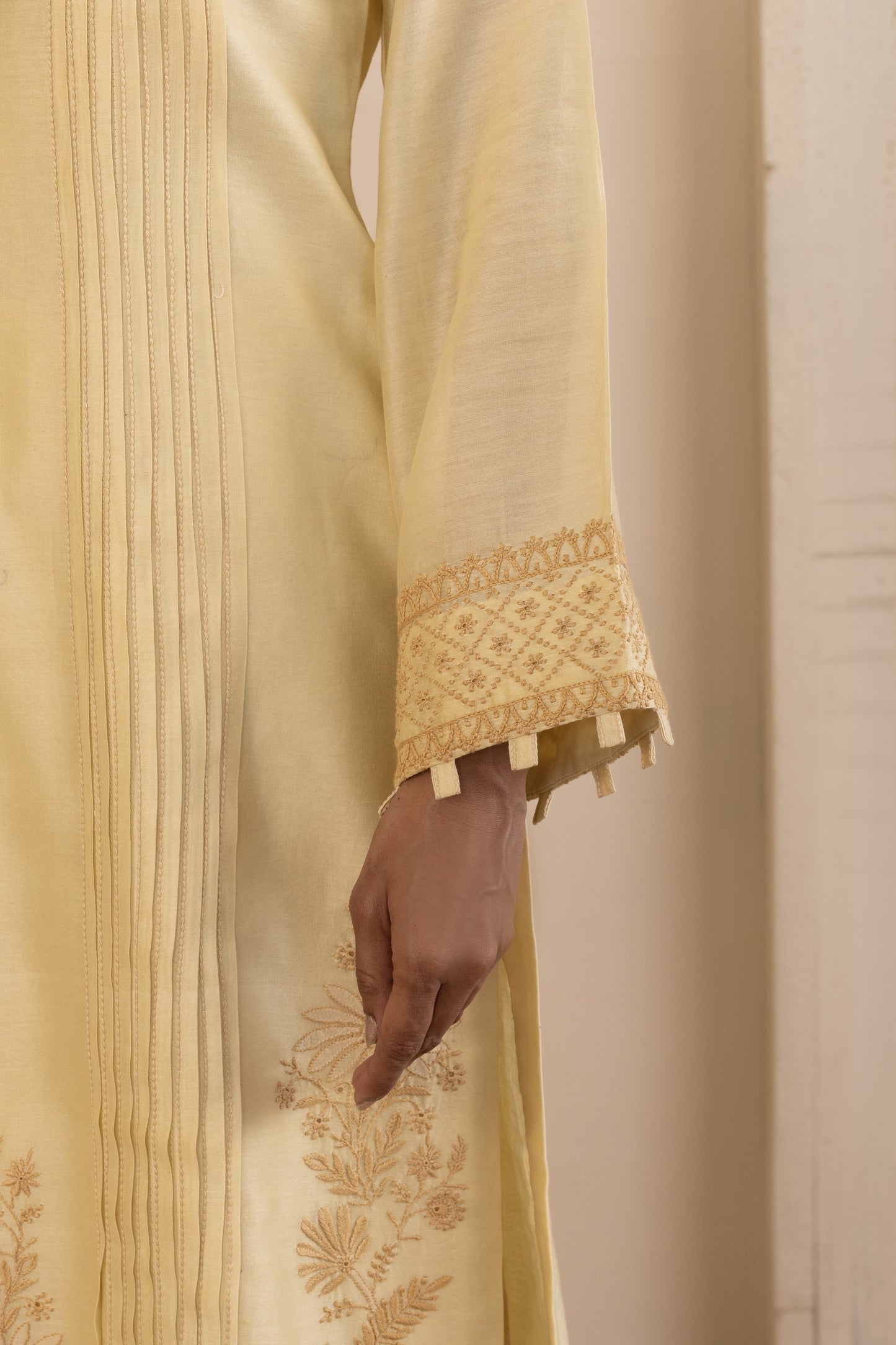 Light Mustard Chikankari Chanderi Suit Set