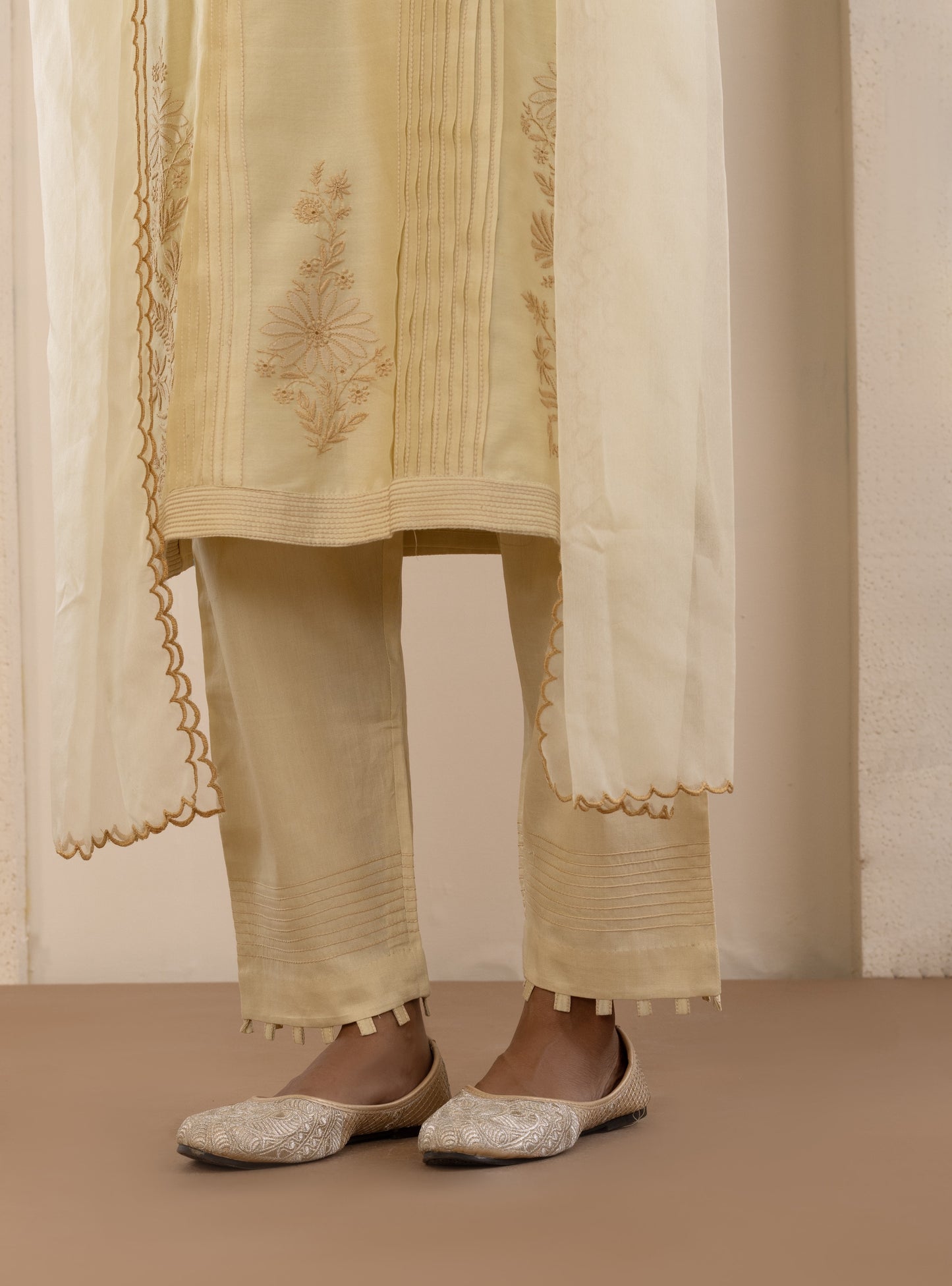 Light Mustard Chikankari Chanderi Suit Set
