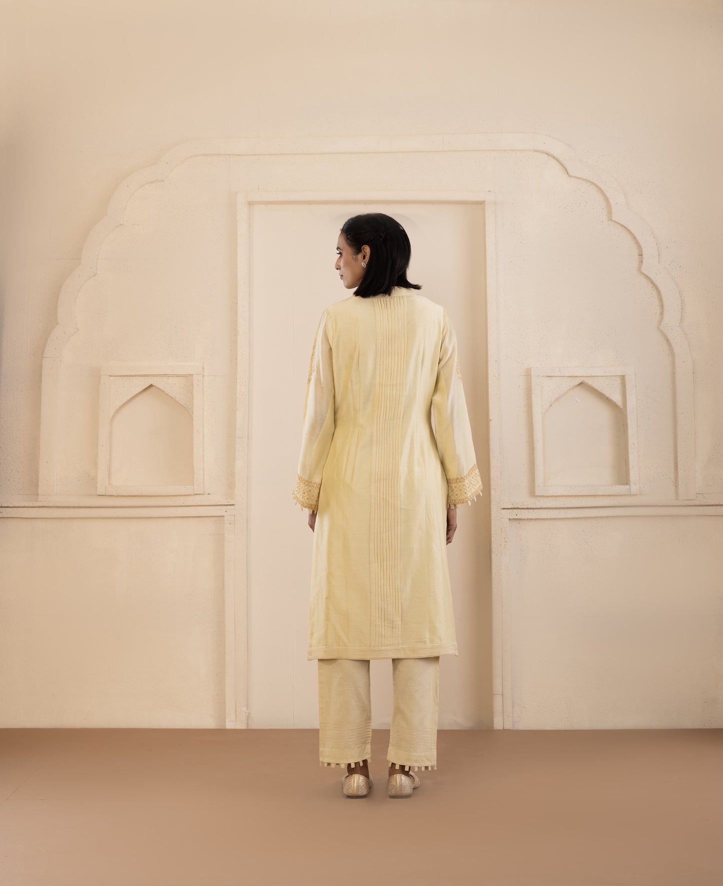 Light Mustard Chikankari Chanderi Suit Set