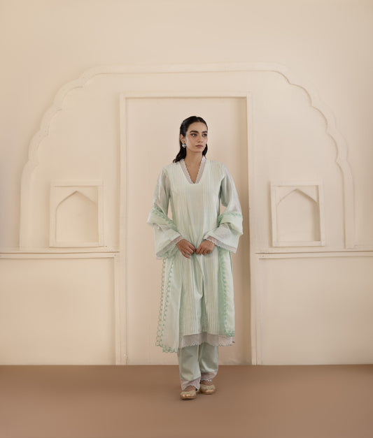 Mint Chikankari Chanderi Suit Set