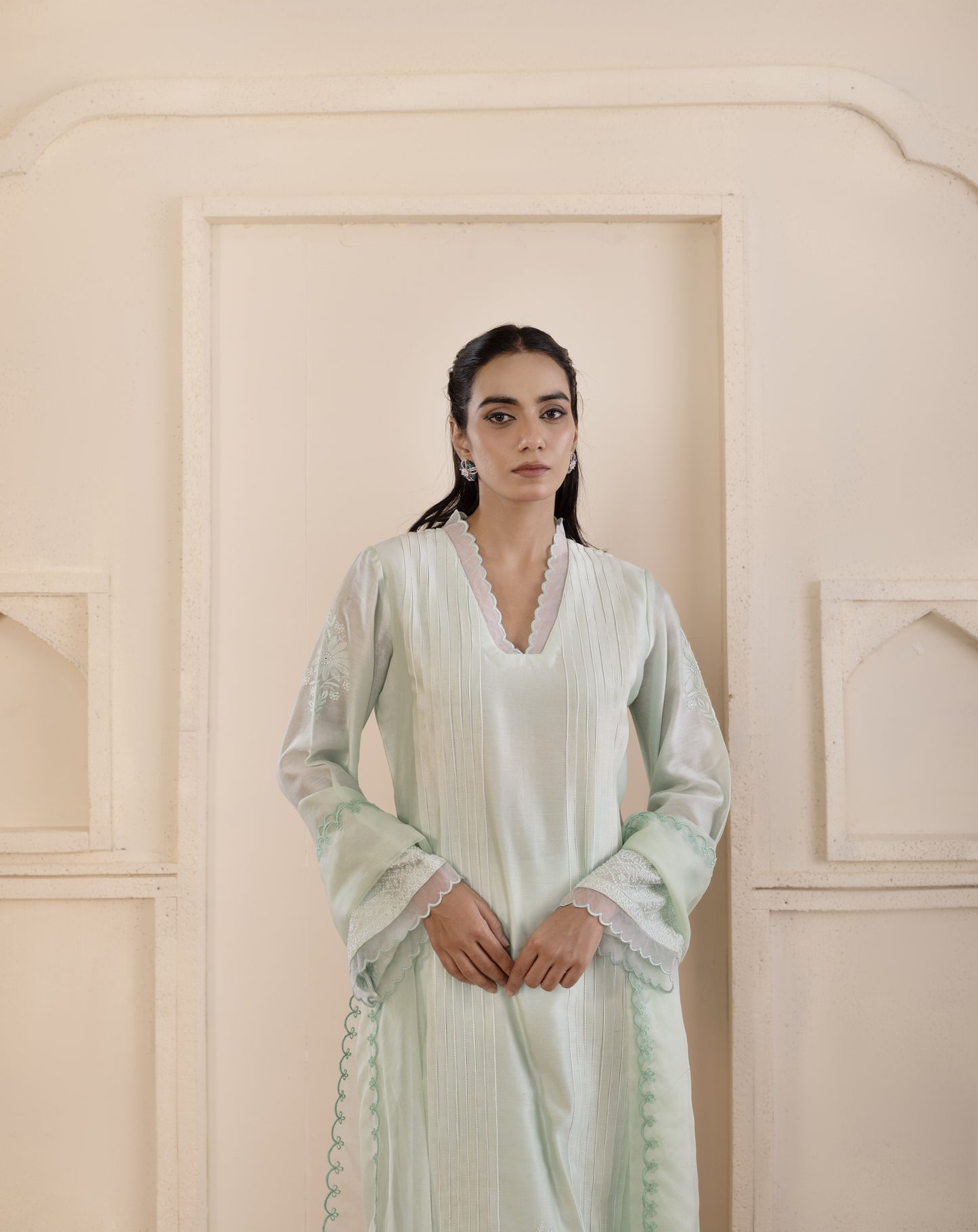 Mint Chikankari Chanderi Suit Set
