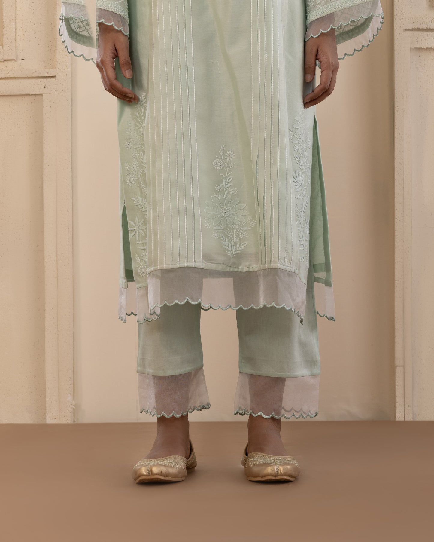 Mint Chikankari Chanderi Suit Set