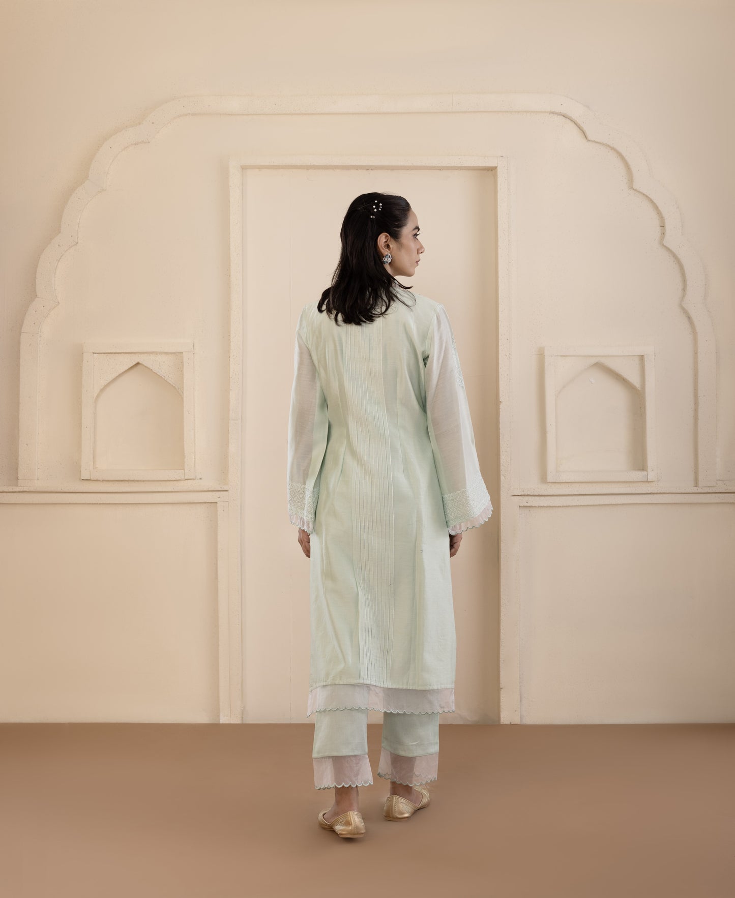 Mint Chikankari Chanderi Suit Set