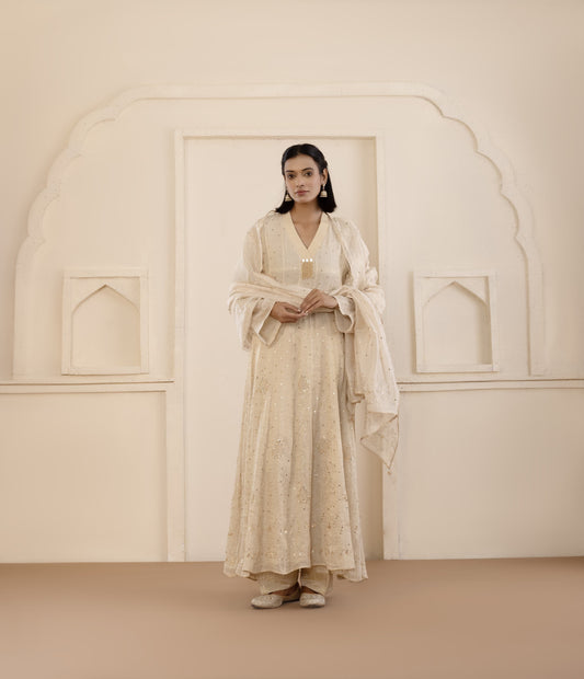 Gold Mukaish Tissue Anarkali Set