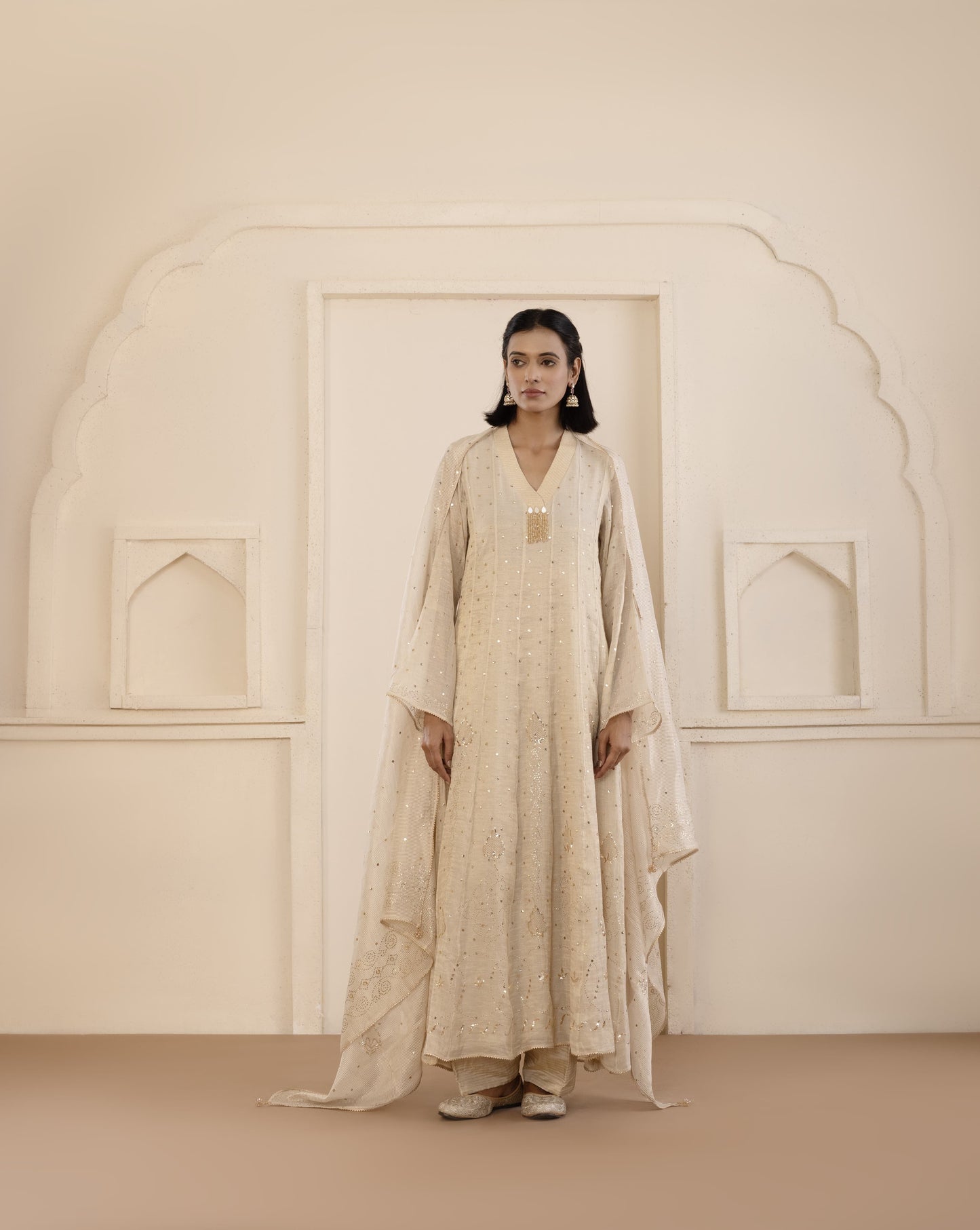 Gold Mukaish Tissue Anarkali Set